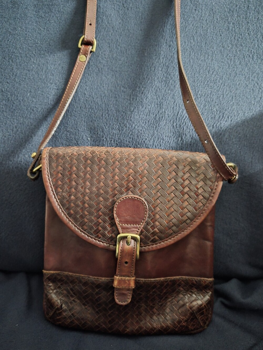 Brahmin Vintage Woven Leather Crossbody SaddleBag